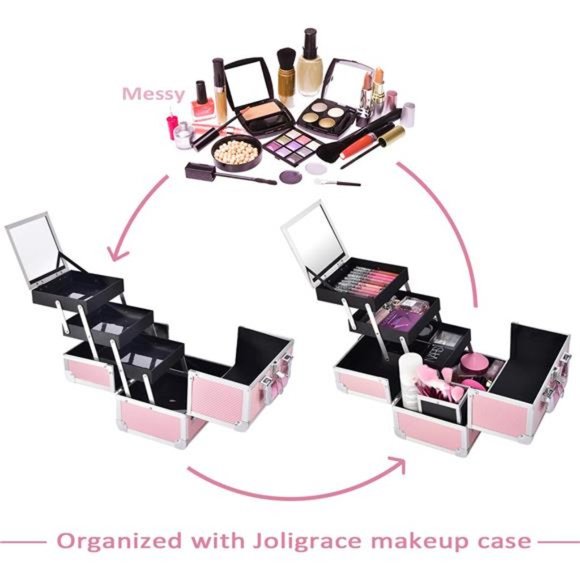 Makeup Train Case Cosmetic Box 10 Inches Jewelry Organizer Professional 3 Tiers - Picture 5 of 7